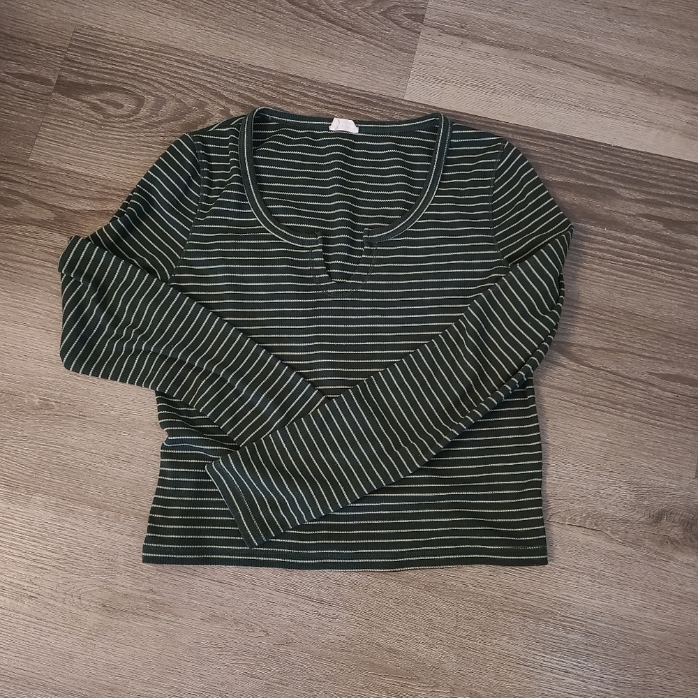 Cotton On Green and White Striped Long Sleeve Top Size XL